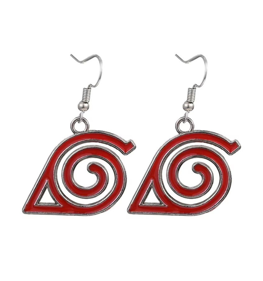 Earrings | Naruto | Hidden Leaf Logo - Red